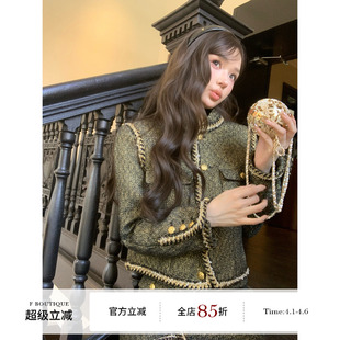 yb开版 金色手工花边立领小香外套 半裙 boutique「杜维埃」25K