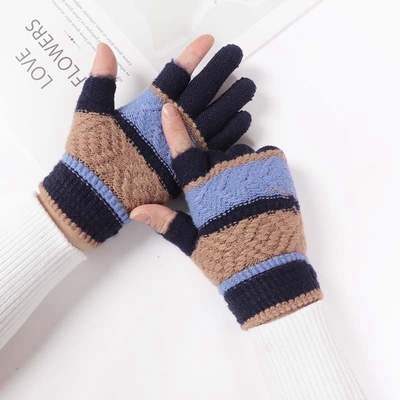 儿童露二指拉绒保暖写字手套冬天