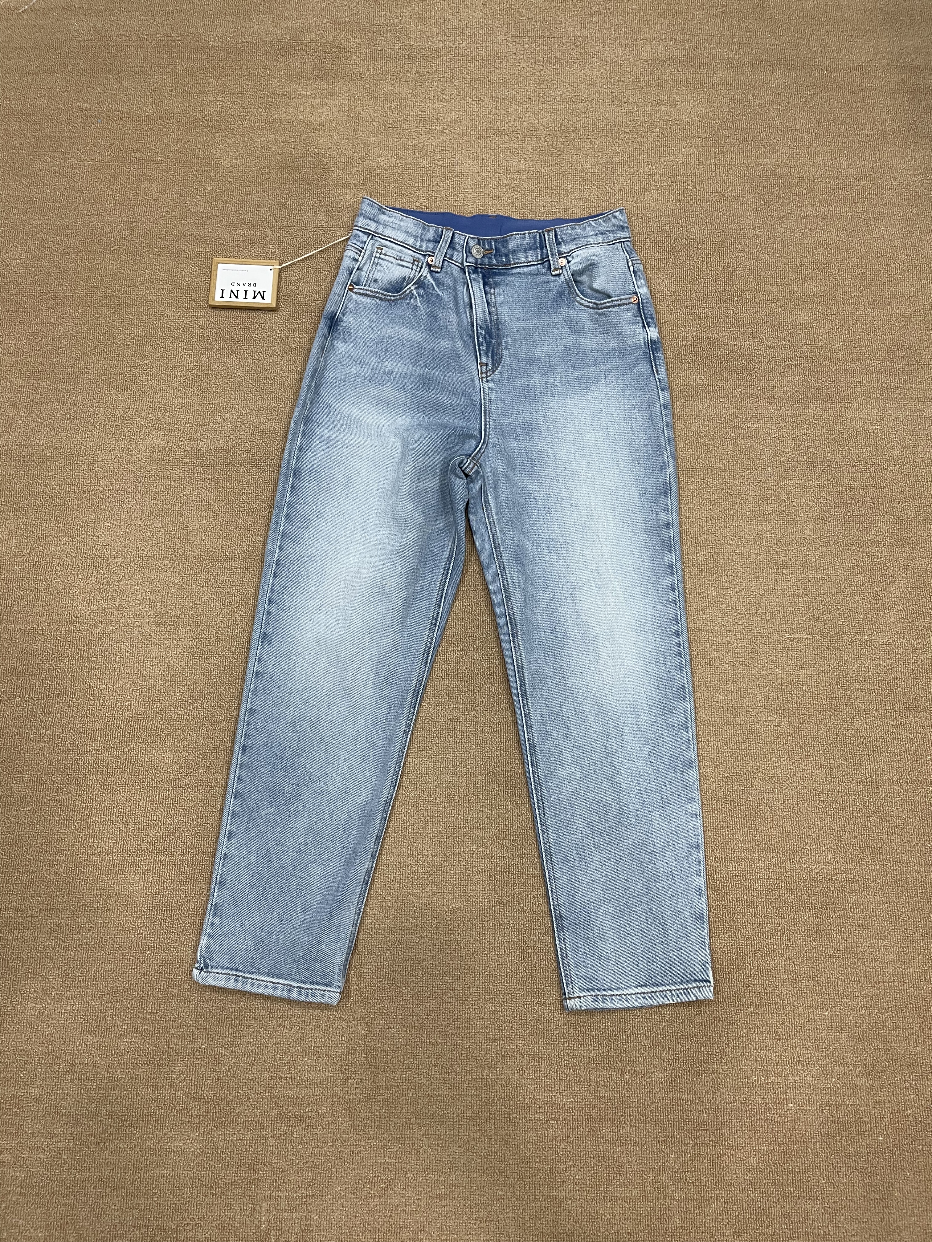 MiniBrand韩国MiniBrand春夏季浅蓝色松紧腰弹力宽松直筒百搭裤