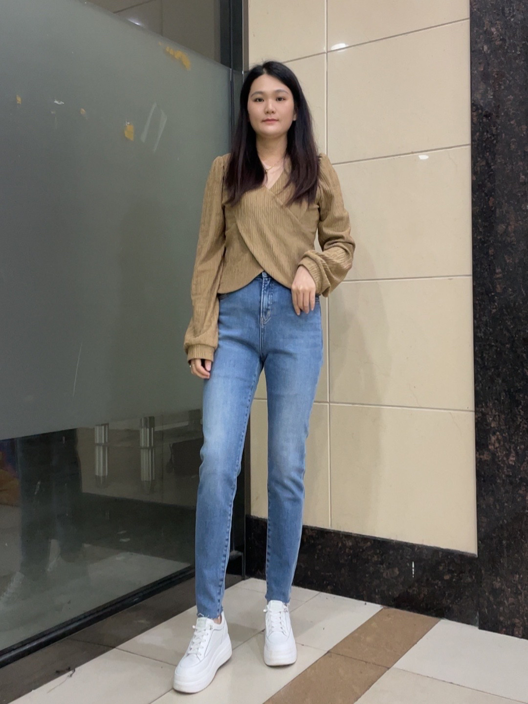 韩国 MiniBrand 蓝色修身百搭显瘦遮肉牛仔小脚裤铅笔裤