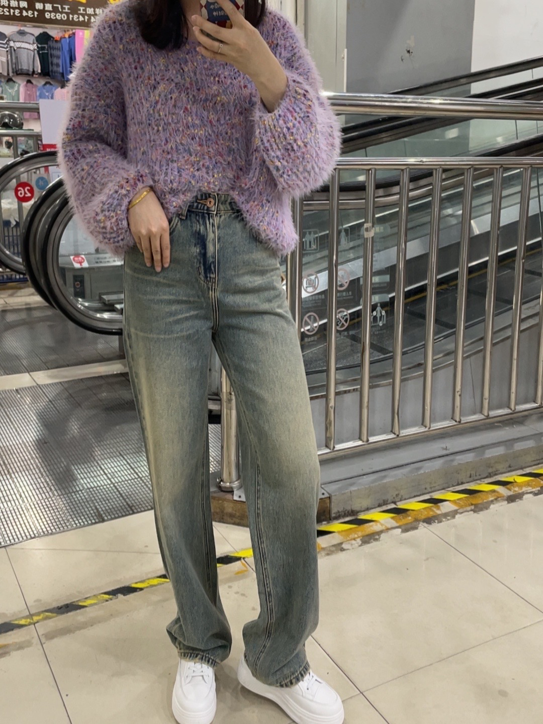 MiniBrand 无弹力韩国浅蓝色水洗做旧牛仔裤女显瘦复古宽松直筒裤