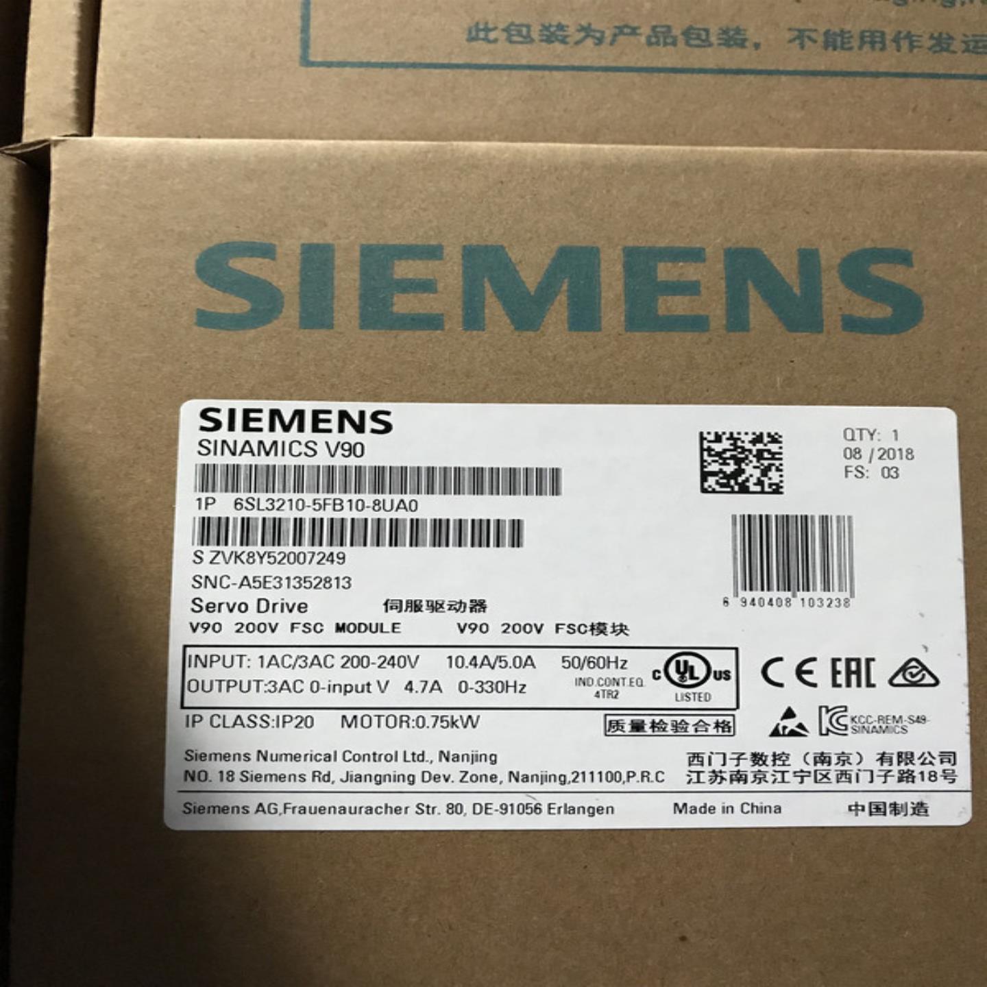 6SL32105FB108UA0西门子V90驱动器075千瓦6SL3210-5FB10-8U询价