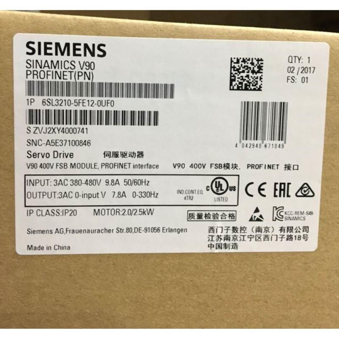 6SL3210-5FE12-0UF0全新原装西门子 V90变频器6SL32105FE120U询价