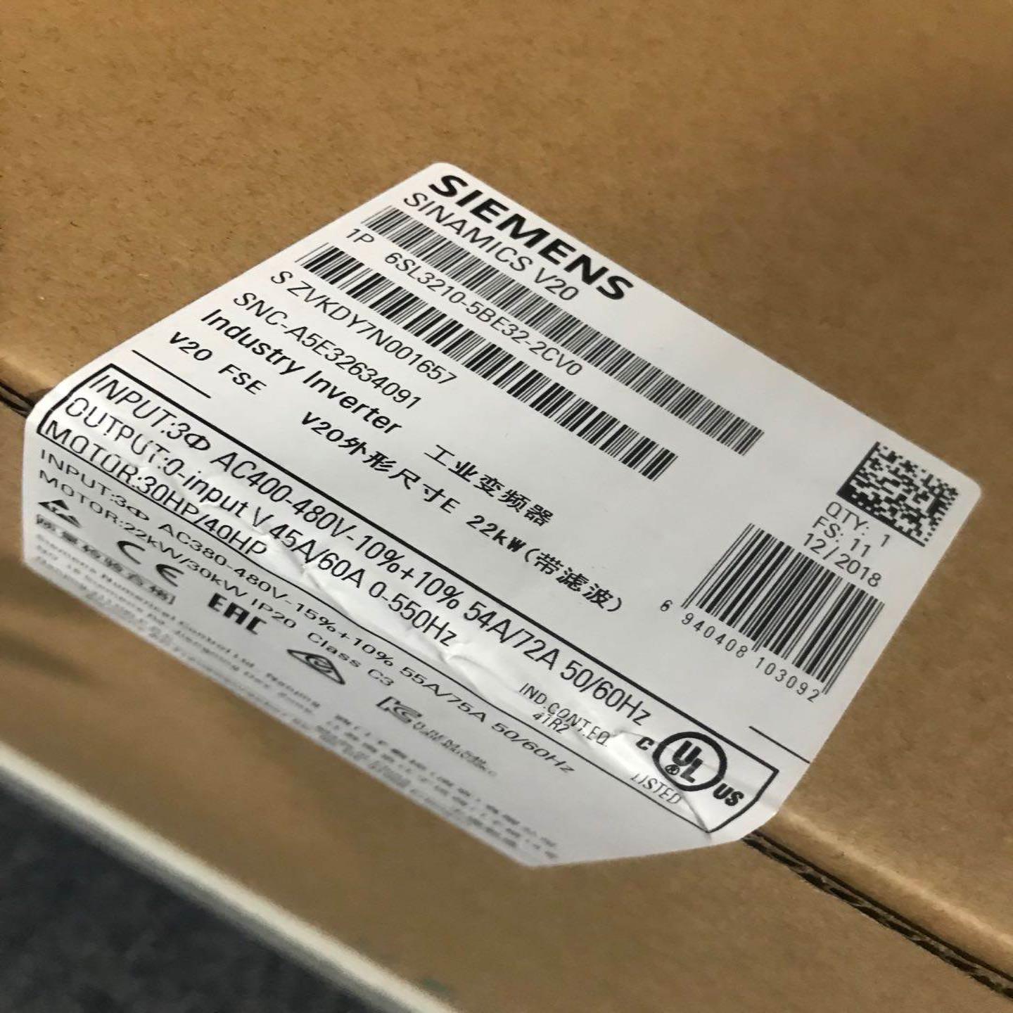 6SL3210-5BE32-2CV0西门子V20变频器全新原装6SL32105BE32询价