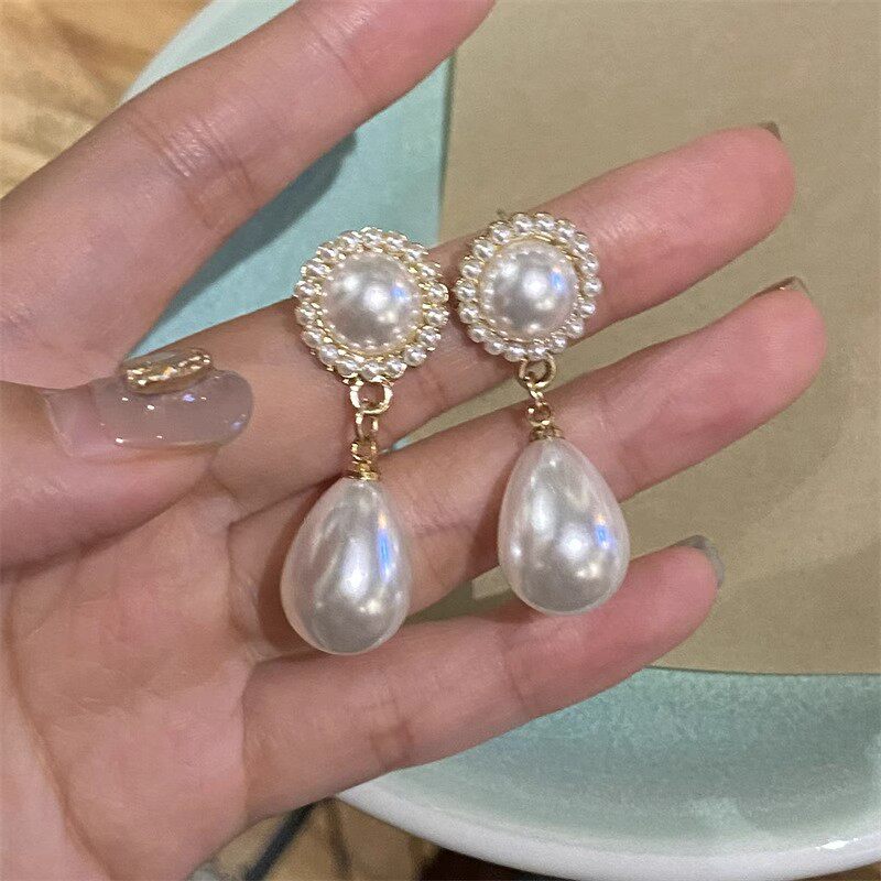港风复古轻奢珍珠耳环耳夹巴洛克宫廷风新娘婚纱耳饰气质旗袍配饰