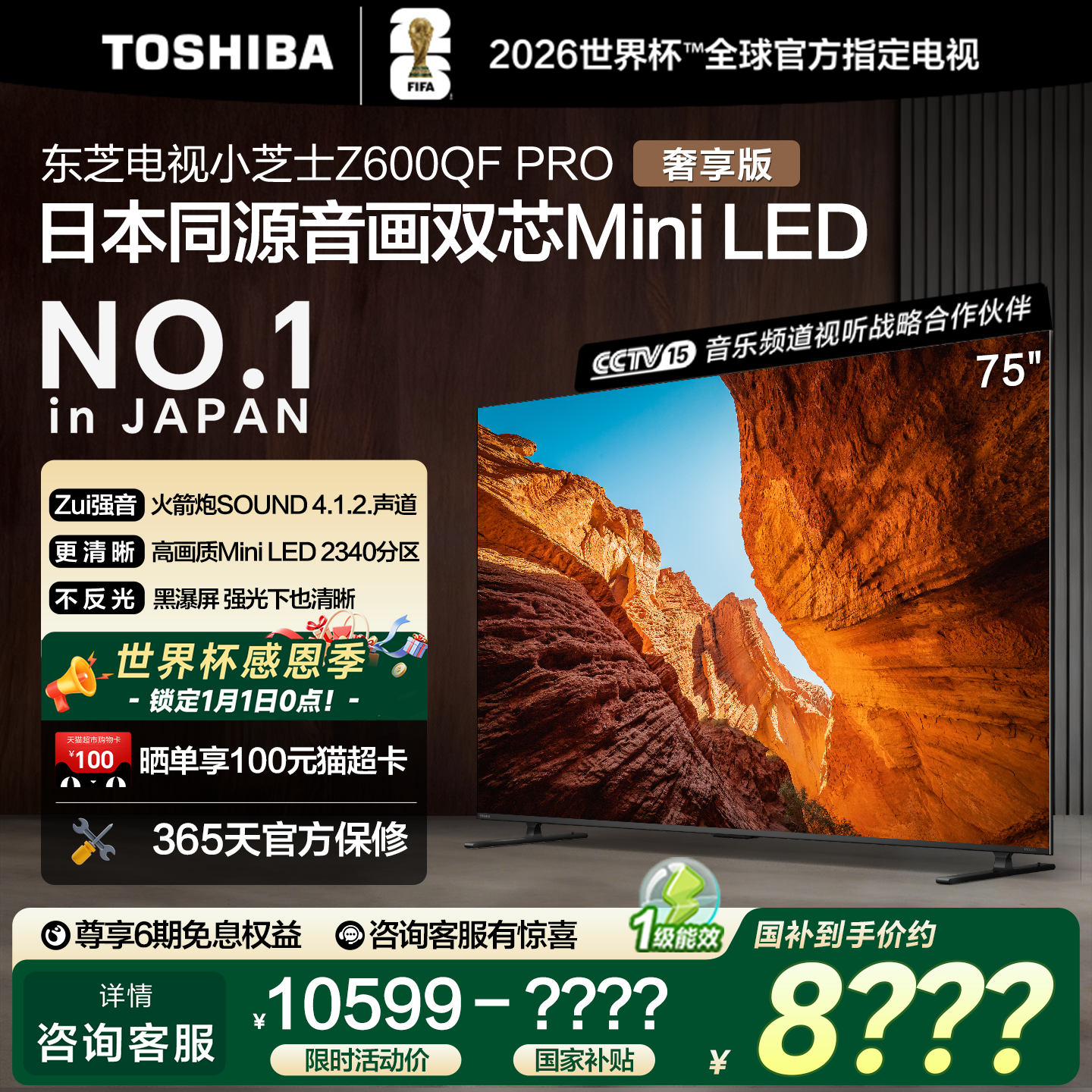 【品质爆款】东芝75英寸双芯电视