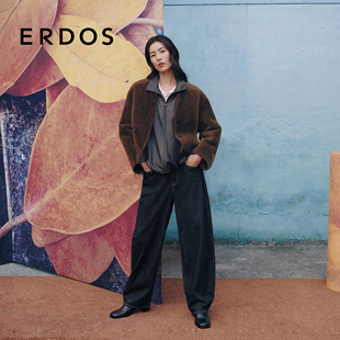 皮毛一体两穿女外套25年秋冬新品 ERDOS 拉贡皮夹克 秀场同系列