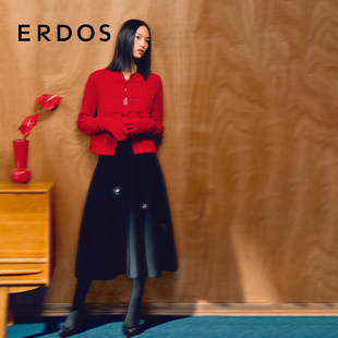 饰A字伞裙节日女 ERDOS优雅花朵装 重工针织半身裙