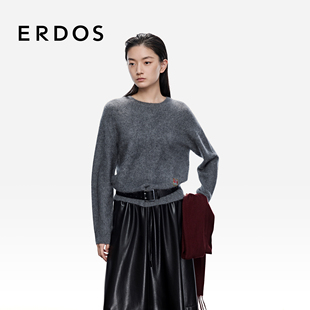 圆领女士绒毛感百搭上衣 25年秋冬新品 ERDOS 格雷系拉绒羊绒套衫