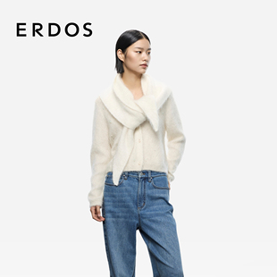 双面双提蓬松马海毛优雅上衣 25年秋冬新品 ERDOS V领女士针织开衫