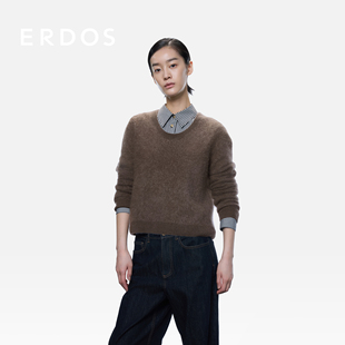 拉绒工艺 绒感蓬松短款 ERDOS 25年秋冬新品 羊绒套衫 圆领羊绒衫