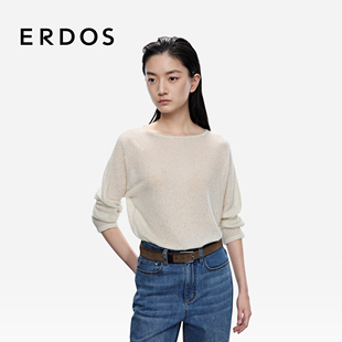 亮片纱 休闲一字领百搭长袖 ERDOS 25年秋冬新品 套衫 女士羊绒衫