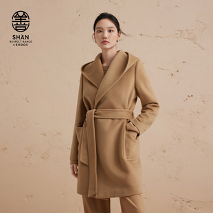 善系列连帽围裹毛呢外套女秋冬中长款 ERDOS 宽松 初绒羊绒大衣