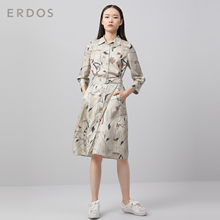【桑蚕丝】ERDOS 秋冬款印花设计长袖衬衫领真丝连衣裙女通勤简约图片