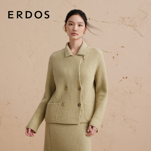 翻领粗棒针肌理双畦针织开衫 ERDOS 女冬 羊绒西服外套