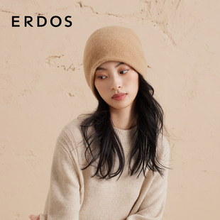 贴画装 ERDOS 饰针织帽女秋冬休闲抽条毛线冷帽 纯羊绒