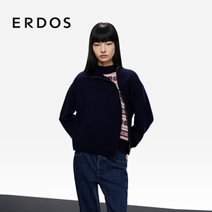 高领保暖女士宽松休闲外套 25年秋冬新品 ERDOS 双提弹力羊绒开衫