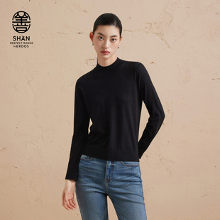 秋女内搭舒适薄款 半高领针织套衫 ERDOS 上衣 精纺羊绒