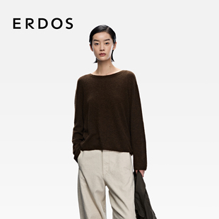 圆领宽松真丝羊绒混纺套头衫 25年秋冬新品 绒感女士针织衫 ERDOS