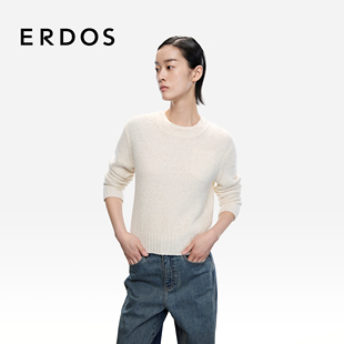 女士休闲羊绒衫 简约通勤套衫 25年秋冬新品 饰中袖 圆领钩针装 ERDOS