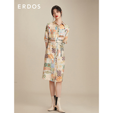 【桑蚕丝】ERDOS 21秋冬新款斜纹绸印花长袖真丝衬衫版连衣裙女图片