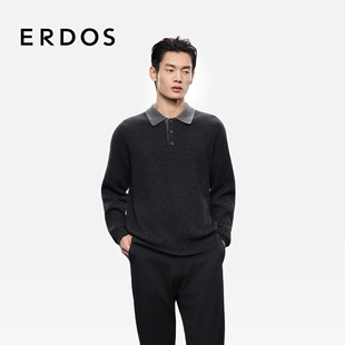 男装 商务休闲针织衫 撞色小翻领双畦羊绒衫 厚款 25年秋冬新品 ERDOS