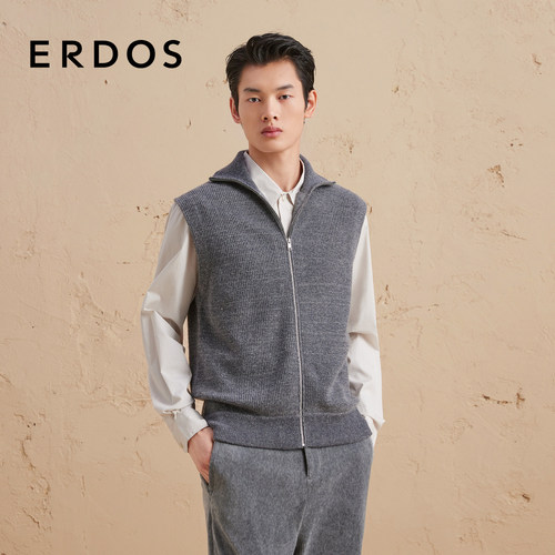 ERDOS 高领单畦绒毛棉混纺背心秋冬拉链休闲宽松外套男