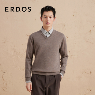精纺 商务男士 ERDOS 秋冬厚款 针织衫 V领双提羊绒衫