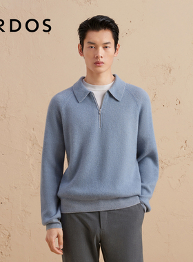 ERDOS 翻领拉链羊绒衫秋冬POLO领双畦男纯色针织套衫