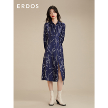 【桑蚕丝】ERDOS 21秋冬新款系带中长款长袖真丝衬衫版连衣裙女图片