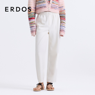 松紧腰羊毛混纺直筒裤 ERDOS 白色挺括休闲裤 圆机