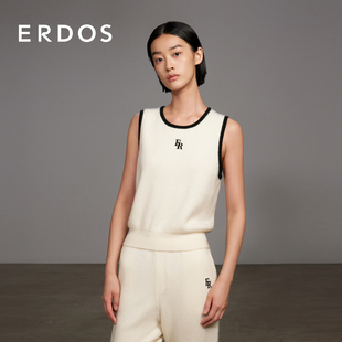 圆领字母刺绣双畦针织背心女春纯羊绒衫 ERDOS 初绒