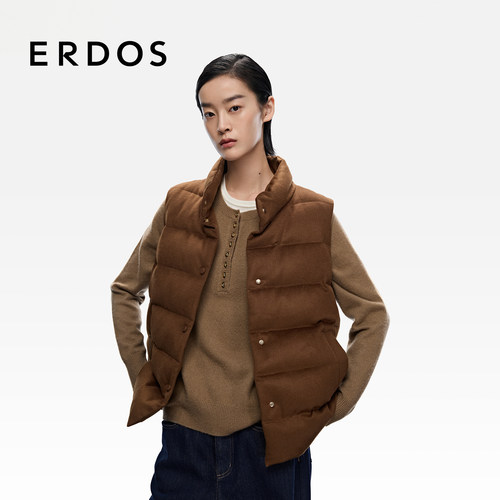 ERDOS 毛呢羽绒马甲25年秋冬新品丝驼绒混纺拉绒通勤保暖上衣