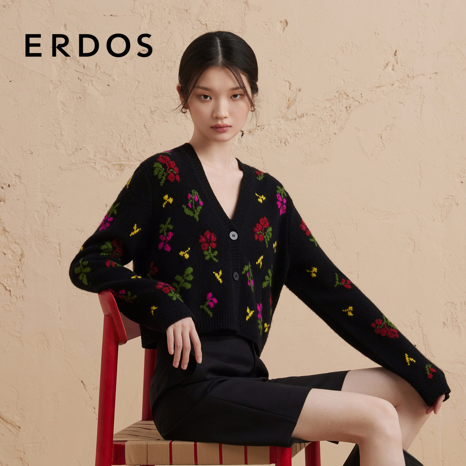 ERDOS复古繁花针织开衫