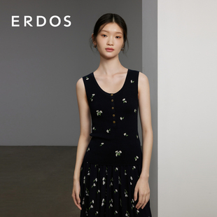 ERDOS 轻薄内搭上衣 圆领刺绣坦克针织背心女夏修身