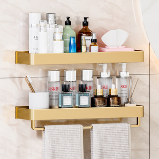 太空铝浴室置物架土豪金色卫生间收纳架壁挂式挂件用品北欧免打孔