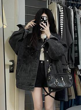 美式复古时尚牛仔外套女宽松港味