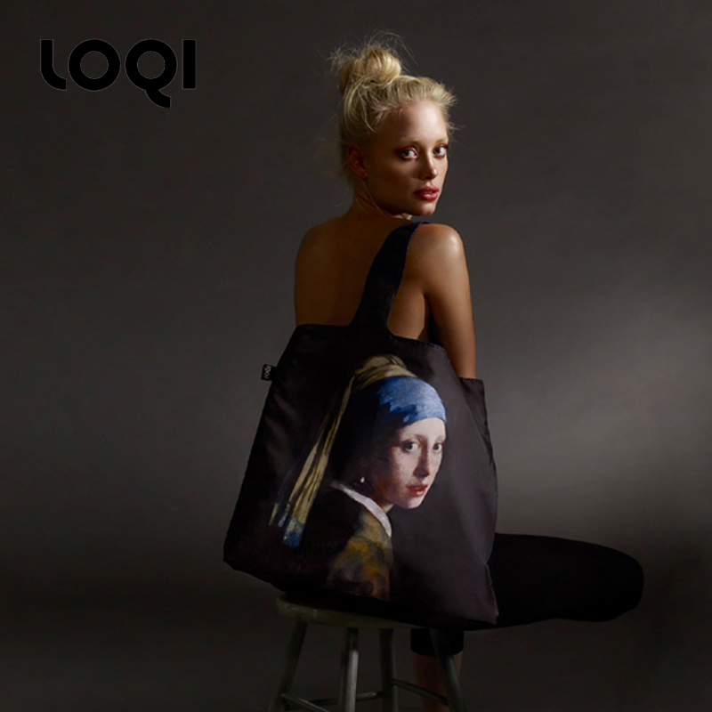 珍珠耳环少女艺术环保购物袋loqi