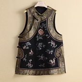 女装 袖 重工刺绣花马甲背心坎肩斜襟盘扣里衬新款 春秋新品 美江南