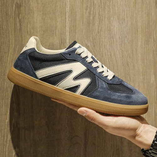 复古拼色真皮德训鞋男透气百搭