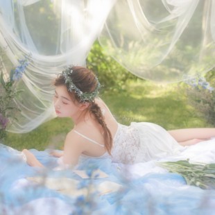 B面秘密晚芙 唯美纯欲情调镂空vintage蕾丝吊带睡裙长裙写真 法式