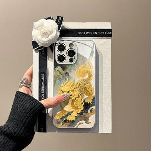 招财貔貅 适用苹果16手机壳iphone15华为p70小米15个性OPPOReno13vivox200荣耀300新款玻璃