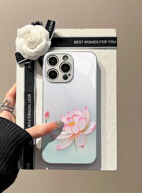 粉黛荷绽 适用苹果16手机壳iphone15华为p70小米15超好看OPPOReno13vivox200荣耀300新款玻璃