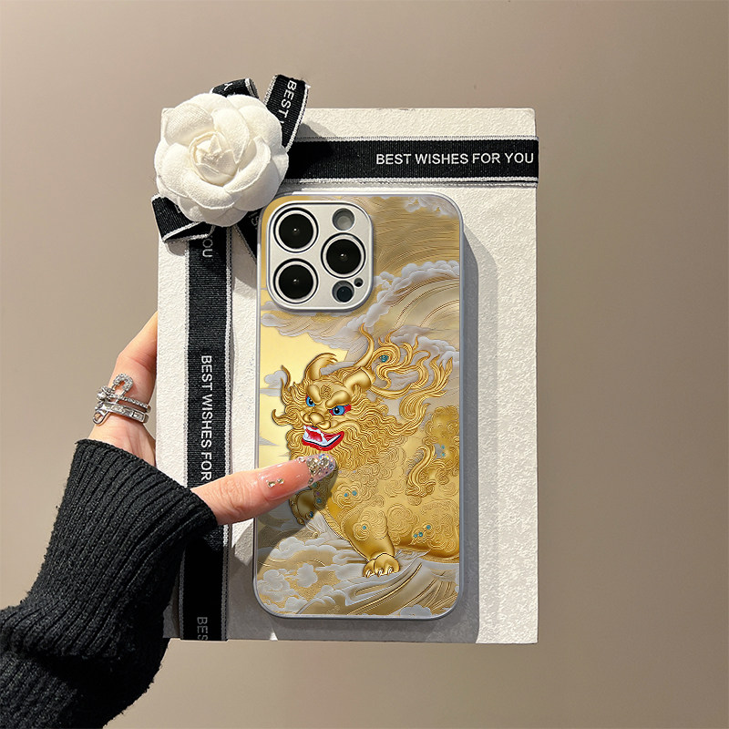 「金貔·聚禄」新中式适用于苹果iphone16手机壳国风15promax玻璃壳14pro貔貅守财13pro祥瑞12吸金招