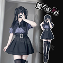 铭酒学园量产型蕾服红白紫色夏季女士风琴褶短袖衬衫背带裙套装