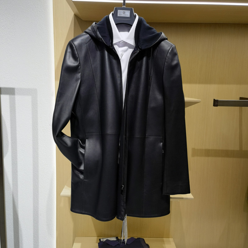 连帽真皮皮衣男风衣休闲中长款
