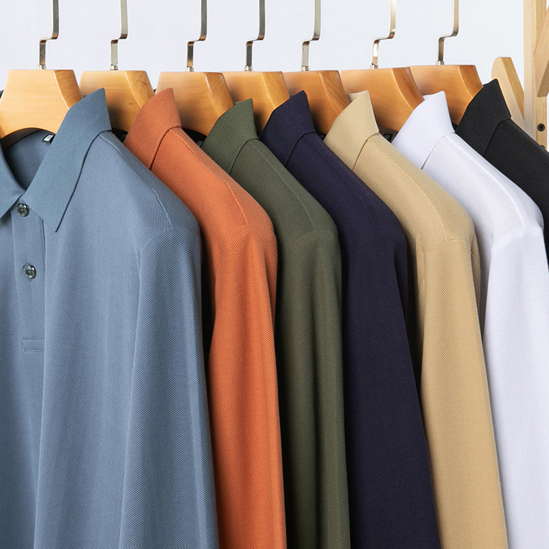 商务时尚长绒纯棉翻领春季新款舒适透气长袖T恤男休闲体恤 赫祖丁