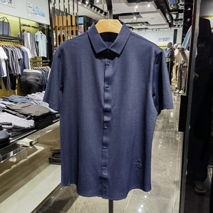 高端棉弹力商务翻领短袖衬衫男士夏季新款休闲半袖衬衣 凯文凯利