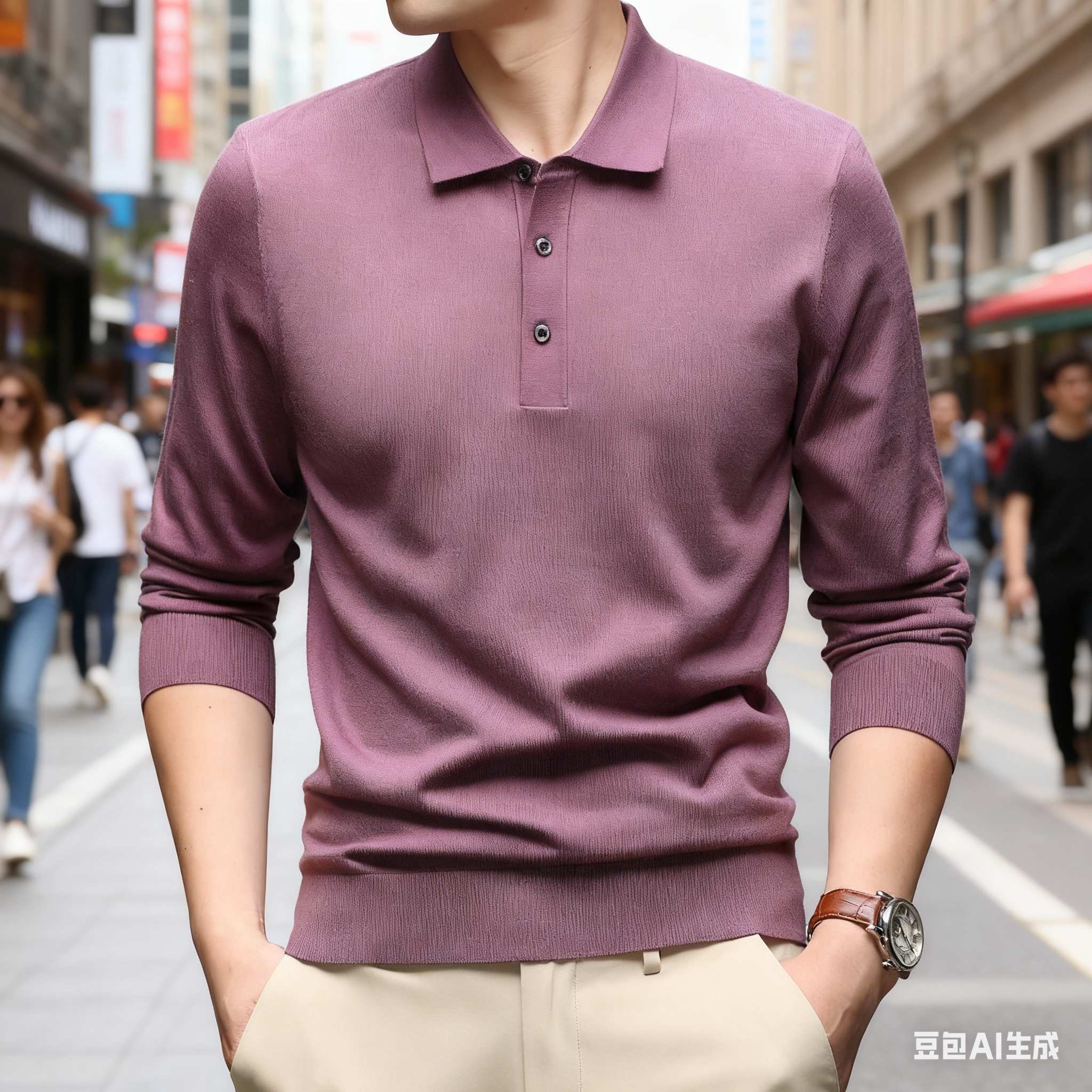 时尚翻领山羊绒桑蚕丝秋冬季新款长袖T恤男士舒适休闲体恤 赫祖丁