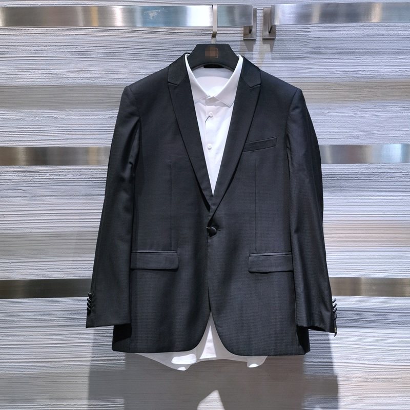 正装黑色羊毛混纺西服男时尚新款1粒扣开衩上班婚礼新郎伴郎西装